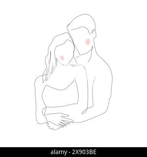 Continuous single line sketch drawing of romantic couple hugging together with love. One line art of valentine couple romance concept vector Stock Vector