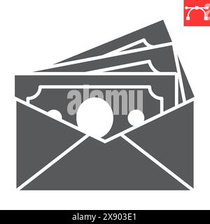 Salary glyph icon, tax and cash, money in envelope vector icon, vector graphics, editable stroke solid sign, eps 10. Stock Vector