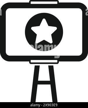 Simplistic vector illustration of a star rating board on a tripod, in black and white Stock Vector