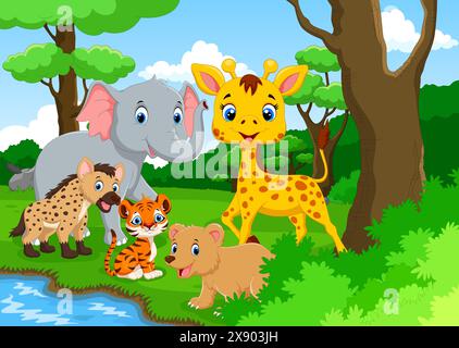 Cartoon wild animal in the jungle.. vector illustration of animals Stock Vector