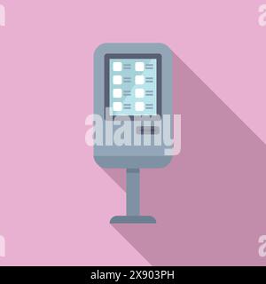 Flat design vector illustration of a digital informational display stand with a touchscreen interface Stock Vector
