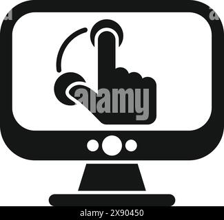 Vector illustration of a hand touching a computer monitor, symbolizing touchscreen technology Stock Vector