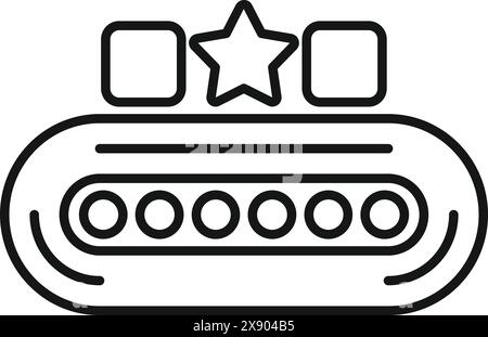 Black and white line art of a rating badge with a star and squares Stock Vector