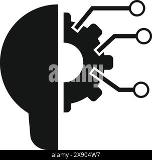 Graphic of a human head silhouette with brain gears and circuit connections Stock Vector