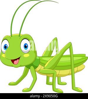 Cute grasshopper cartoon isolated on white background Stock Vector