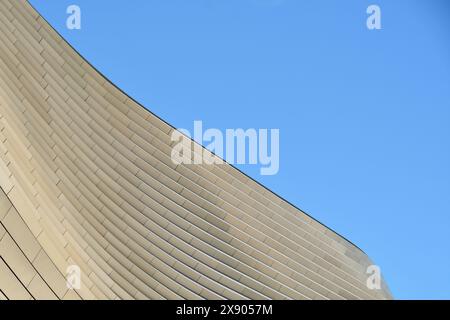 Madrid, Spain - April 13, 2024. Beautiful lines of the Santiago Bernabeu stadium. It has been the home stadium of Real Madrid CF since its completion. Stock Photo