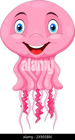 Cute jellyfish cartoon isolated on white background Stock Vector
