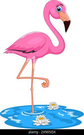 Vector Illustration of Cute Cartoon Flamingo bird on white background Stock Vector