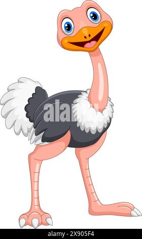 Cute ostrich cartoon isolated on white background Stock Vector