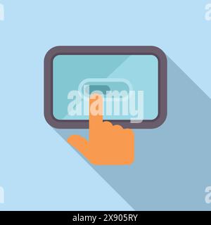 Graphic representation of a finger tapping a button on a digital tablet's touchscreen Stock Vector