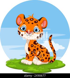 Cute baby leopard cartoon isolated on white background Stock Vector