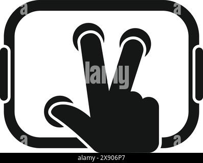 Icon of a black hand showing a victory or peace sign, isolated on white Stock Vector