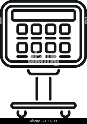 Black and white line art illustration of a digital scoreboard on a stand Stock Vector
