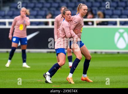 England's Ella Toone and Esme Morgan (right) during a training session at St. George's Park, Burton upon Trent. Picture date: Tuesday May 28, 2024. Stock Photo