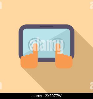 Graphic representation of hands interacting with a touchscreen tablet, casting shadows Stock Vector