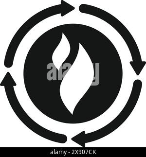 Black and white icon representing renewable, sustainable energy with stylized flames and circular arrows Stock Vector