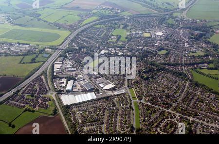 Aerial view of Wetherby from the North looking South with the A1(M) on the left side. West Yorkshire, UK Stock Photo