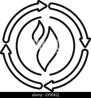 Line drawing of a stylized flame encircled by arrows representing recycling or renewable energy concept Stock Vector