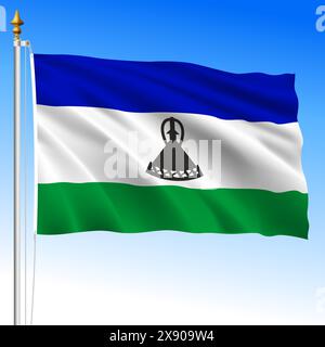 Lesotho, official national waving flag, african country, vector illustration Stock Vector