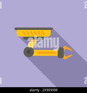 Flat design illustration of a yellow surveillance camera, isolated on a purple backdrop Stock Vector
