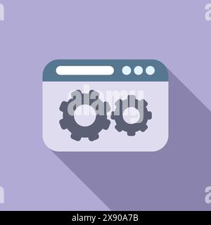 Flat design icon of a browser window with two gear cogs, symbolizing settings or customization options Stock Vector