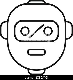 Black and white line drawing of a simple robot face, suitable for tech and ai concepts Stock Vector