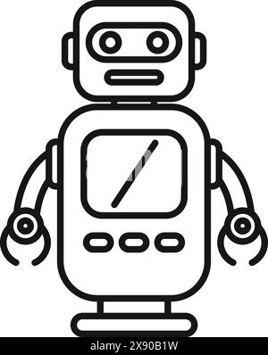 Monochrome vector illustration of a friendly cartoon robot, suitable for tech and education themes Stock Vector