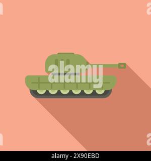 Simple illustration of a green military tank in flat design style, isolated on a soft pink background Stock Vector