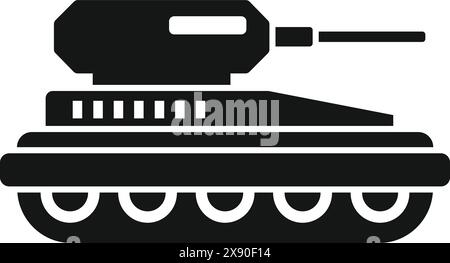 Detailed military tank silhouette vector illustration in black and white. Depicting an armored vehicle used in army warfare. Designed as a flat graphic element with a turret. Cannon Stock Vector