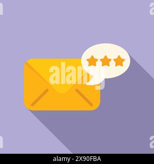 Digital illustration of an envelope with a speech bubble containing a threestar rating, indicating average customer feedback Stock Vector