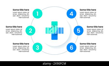 Infographic template with 6 options or steps. Medical concept. Can be used for workflow layout, diagram, banner, webdesign. Vector illustration Stock Vector