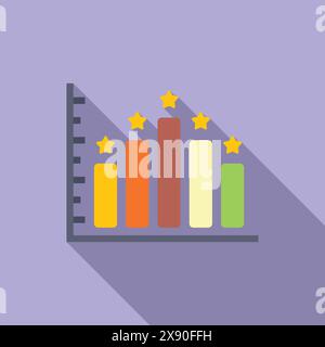 Colorful graphic of a fivestar rating system with bars and stars on purple background Stock Vector