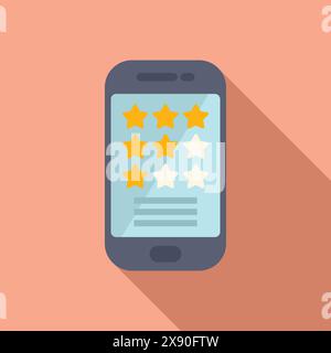 Vector illustration of mobile rating and review system with star feedback for smartphone app evaluation in flat design. Depicting customer satisfaction and product quality in modern. Clean Stock Vector