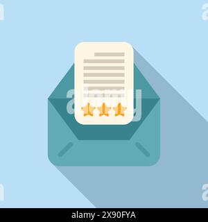 Flat design icon depicting a starred document inside an envelope with a long shadow Stock Vector