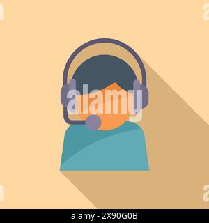 Flat design icon of a person with headset, representing customer support Stock Vector