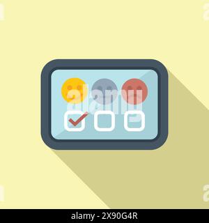 Flat design style customer satisfaction survey icon with emoji faces on a light background Stock Vector