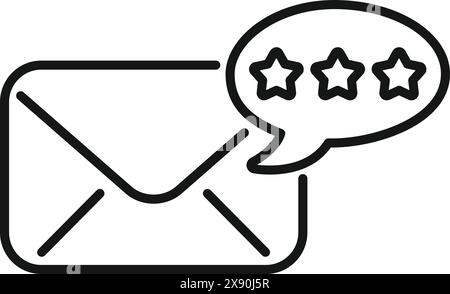A line art symbol depicting an envelope with a chat bubble containing five stars Stock Vector