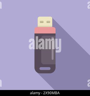 Vector illustration of a usb flash drive with a minimalist flat design on a purple background Stock Vector