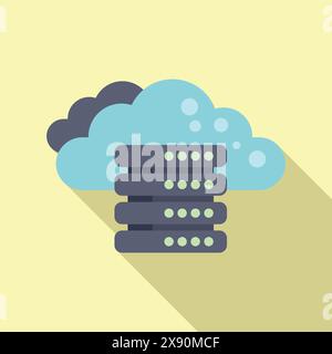 Flat design icon representing cloud computing and data storage, featuring a server rack and cloud Stock Vector