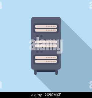 Flat design vector illustration of a server rack on blue background Stock Vector