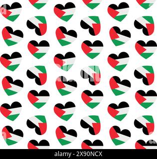 Vector seamless pattern of flat heart with Palestine flag isolated on white background Stock Vector