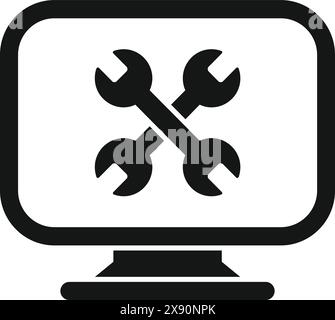 Computer repair concept icon with technical support and maintenance service for information technology. Wrench tool for fixing and troubleshooting hardware and software problems Stock Vector
