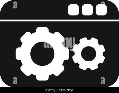 Simplistic illustration of a web browser window with gear icons, representing settings or customization options Stock Vector