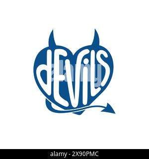 Devils heart with horns lettering design. Vector and illustration. Stock Vector