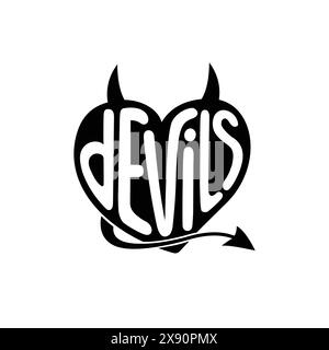 Devils heart with horns lettering design. Vector and illustration. Stock Vector