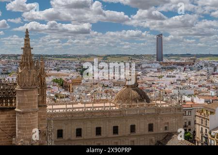 The Torre Sevilla shopping center and its surroundings, seen from the top of the Giralda tower, Seville, Spain Stock Photo