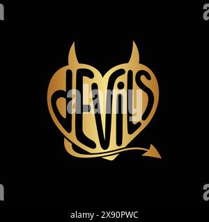 Devils heart with horns lettering design. Vector and illustration. Stock Vector