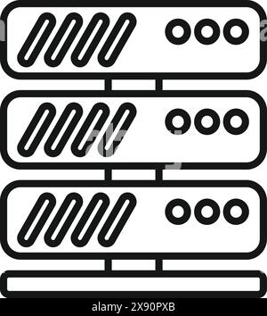 Black and white line art of stylized server rack icons for web and network concepts Stock Vector