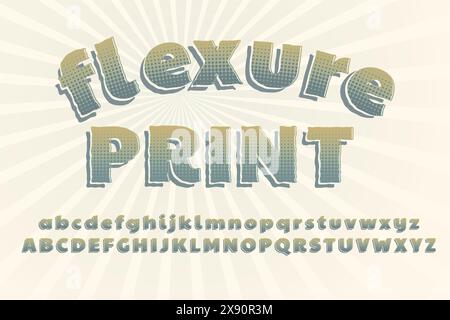 Print 3D vintage halftone alphabet poster. Collage style stencil letters with shadow and polka dot decor. Letters, Numbers, punctuation marks. Retro Stock Vector