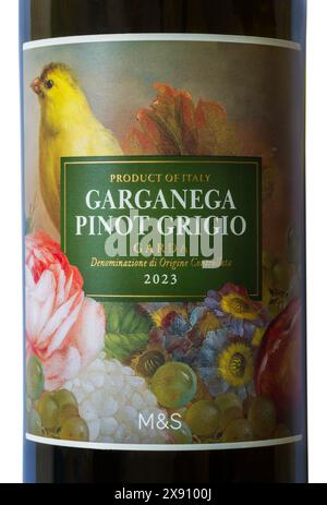 Label on Garganega Pinot Grigio bottle of white wine - wine of Italy Italian from M&S Stock Photo